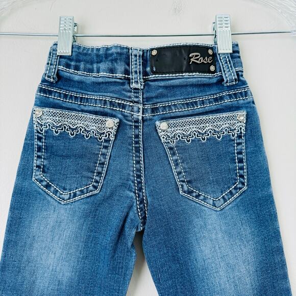 Cedar Rose Girls Size 6 Bootcut Dark Blue Jeans with Embroidered Back Pockets - Picture 8 of 12